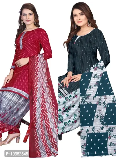 Maroon  Multicolor Crepe Printed Dress Material with Dupatta For Women (Combo pack of 2)-thumb0