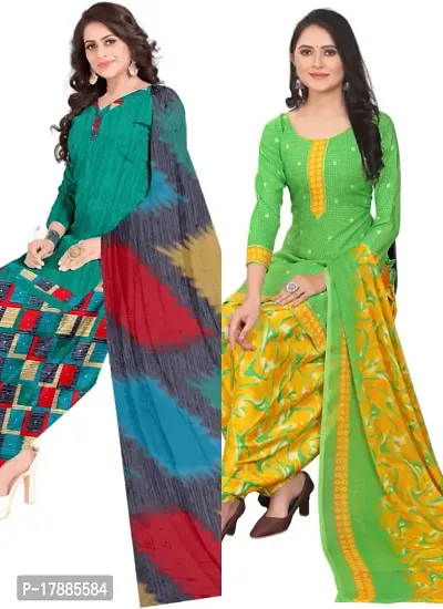 Turquoise  Green Crepe Printed Dress Material with Dupatta For Women (Combo pack of 2)