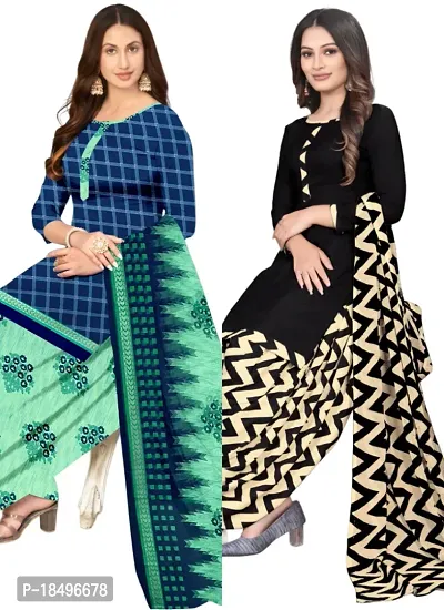 Blue  Black Crepe Printed Dress Material with Dupatta For Women (Combo pack of 2)-thumb0