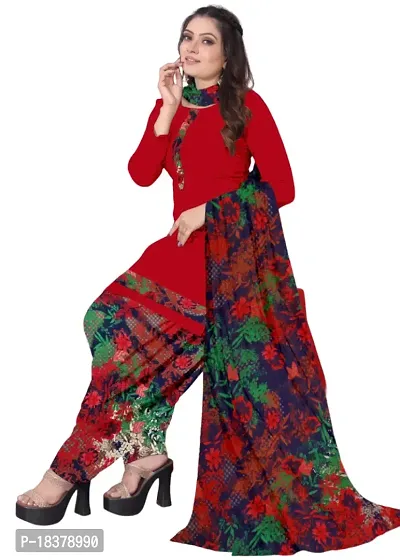 Red  Yellow Crepe Printed Dress Material with Dupatta For Women (Combo pack of 2)-thumb2