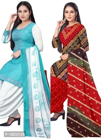 Sea Green  Multicolor Crepe Printed Dress Material with Dupatta For Women (Combo pack of 2)