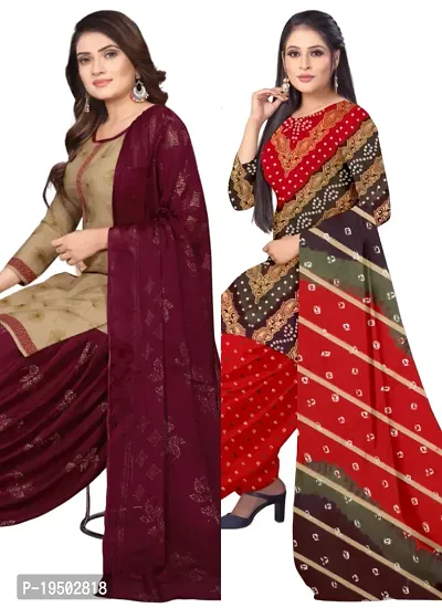 Beige  Multicolor Crepe Printed Dress Material with Dupatta For Women (Combo pack of 2)