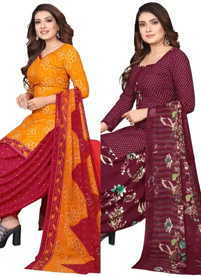 Stylish Crepe Digital Printed Unstitched Suits - pack of 2