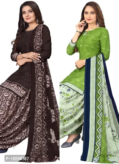 Brown  Green Crepe Printed Dress Material with Dupatta For Women (Combo pack of 2)-thumb0