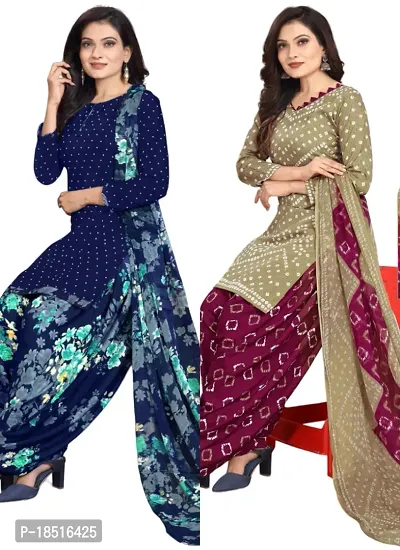 Navy Blue  Multicolor Crepe Printed Dress Material with Dupatta For Women (Combo pack of 2)