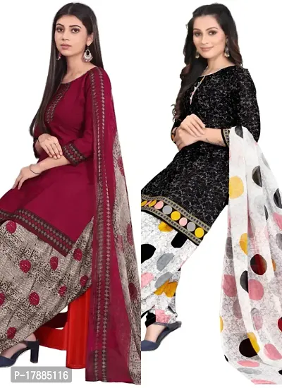 Maroon  Black Crepe Printed Dress Material with Dupatta For Women (Combo pack of 2)-thumb0