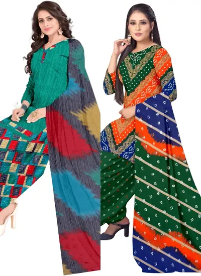 Stylish Crepe Digital Printed Unstitched Suits - Pack Of 2