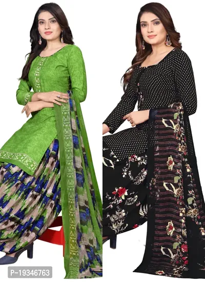 Green  Black Crepe Printed Dress Material with Dupatta For Women (Combo pack of 2)