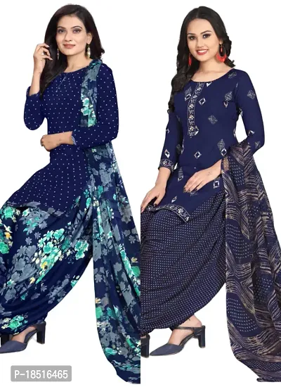 Navy Blue  Navy Blue Crepe Printed Dress Material with Dupatta For Women (Combo pack of 2)