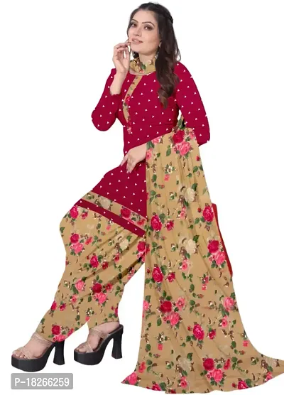 Red  Multicolor Crepe Printed Dress Material with Dupatta For Women (Combo pack of 2)-thumb2