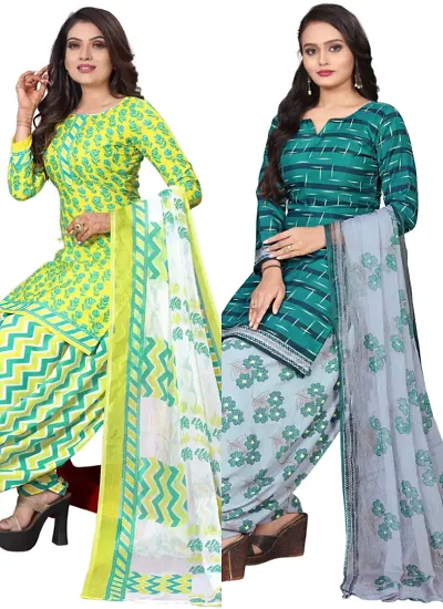 Stylish Cotton Blend Printed Unstitched Suits - Pack of 2