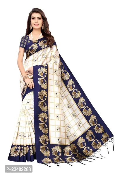 Stylish Art Silk Navy Blue Printed Kanjeevaram Saree with Blouse piece-thumb0