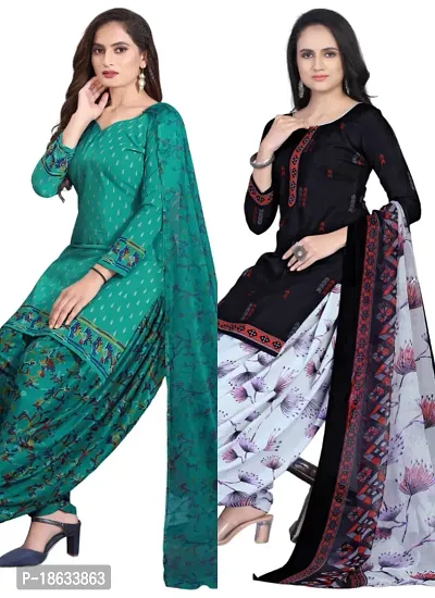 Teal  Navy Blue Crepe Printed Dress Material with Dupatta For Women (Combo pack of 2)