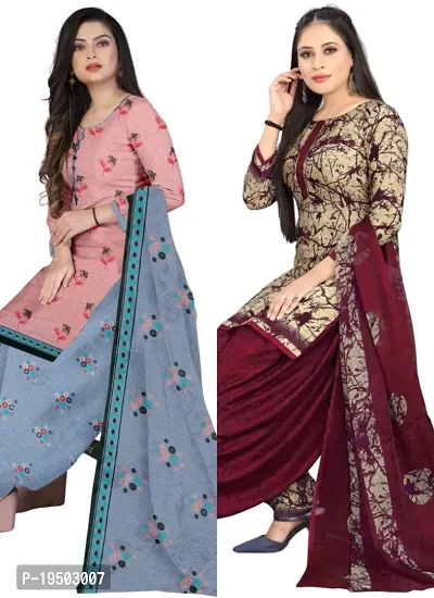 Pink  Beige Crepe Printed Dress Material with Dupatta For Women (Combo pack of 2)