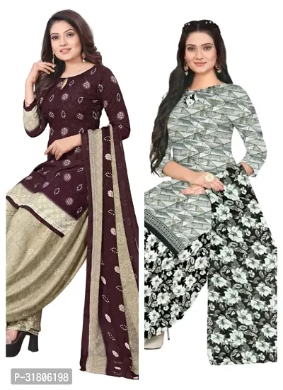 Elegant Multicoloured Cotton Printed Dress Material with Dupatta For Women (Combo Pack of 2)-thumb0