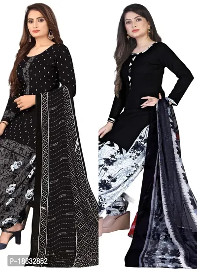 Black  Black Crepe Printed Dress Material with Dupatta For Women (Combo pack of 2)