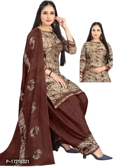 Elegant Beige Crepe Printed Dress Material with Dupatta For Women