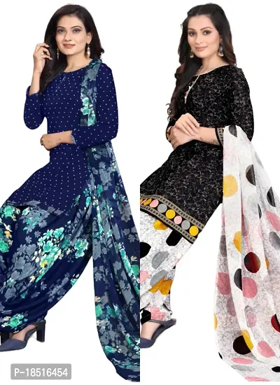 Navy Blue  Black Crepe Printed Dress Material with Dupatta For Women (Combo pack of 2)