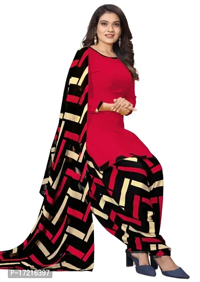 Elegant Red Crepe Printed Dress Material with Dupatta For Women