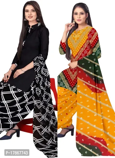 Black  Multicolor Crepe Printed Dress Material with Dupatta For Women (Combo pack of 2)