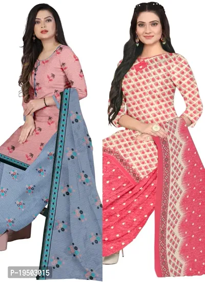 Pink  Pink Crepe Printed Dress Material with Dupatta For Women (Combo pack of 2)