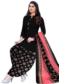 Elegant Black Rayon Ethnic Print Dress Material with Dupatta For Women-thumb1