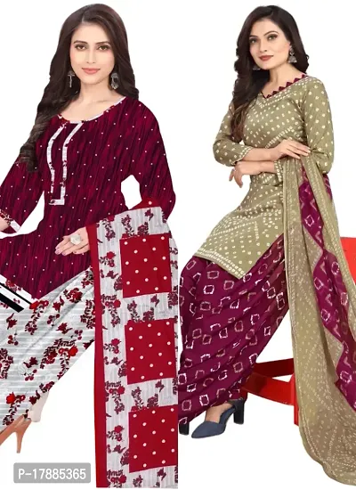 Maroon  Multicolor Crepe Printed Dress Material with Dupatta For Women (Combo pack of 2)-thumb0