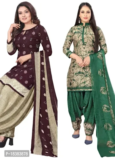 Wine  Beige Crepe Printed Dress Material with Dupatta For Women (Combo pack of 2)