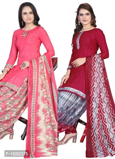 Pink  Maroon Crepe Printed Dress Material with Dupatta For Women (Combo pack of 2)