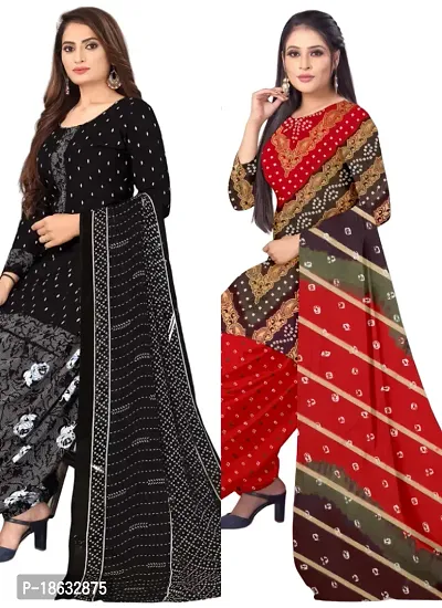 Black  Multicolor Crepe Printed Dress Material with Dupatta For Women (Combo pack of 2)