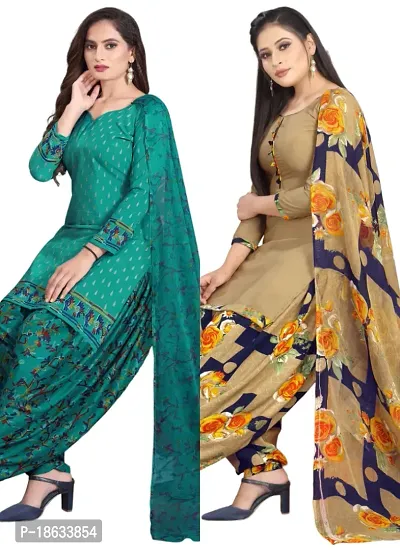 Teal  Beige Crepe Printed Dress Material with Dupatta For Women (Combo pack of 2)