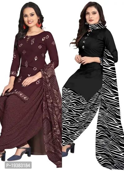 Wine  Black Crepe Printed Dress Material with Dupatta For Women (Combo pack of 2)