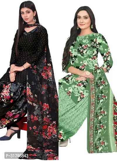 Elegant Multicoloured Cotton Printed Dress Material with Dupatta For Women (Combo Pack of 2)