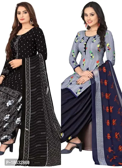 Black  Grey Crepe Printed Dress Material with Dupatta For Women (Combo pack of 2)