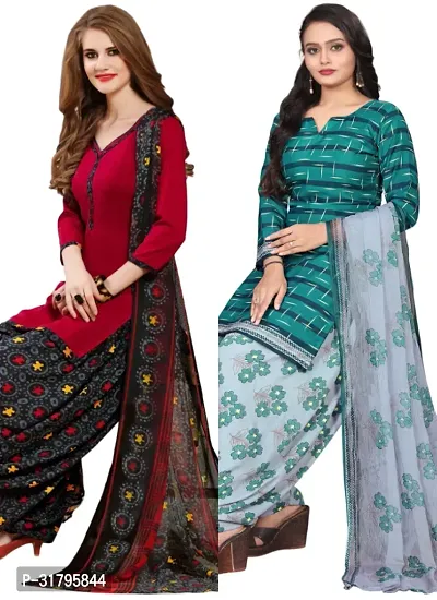 Elegant Multicoloured Cotton Printed Dress Material with Dupatta For Women (Combo Pack of 2)