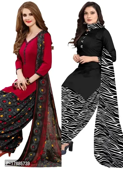 Red  Black Crepe Printed Dress Material with Dupatta For Women (Combo pack of 2)-thumb0