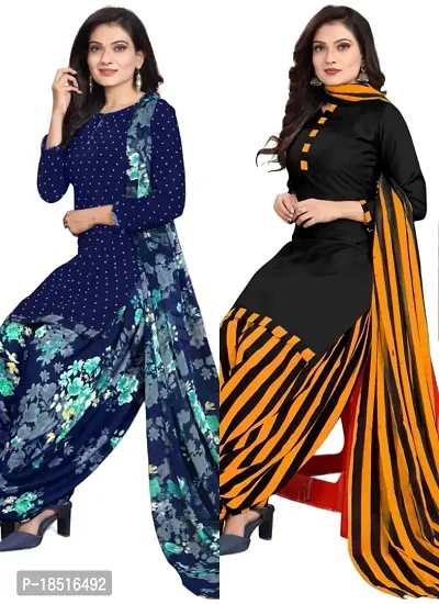 Navy Blue  Black Crepe Printed Dress Material with Dupatta For Women (Combo pack of 2)