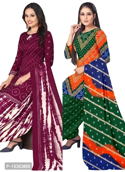 Maroon  Multicolor Crepe Printed Dress Material with Dupatta For Women (Combo pack of 2)-thumb0