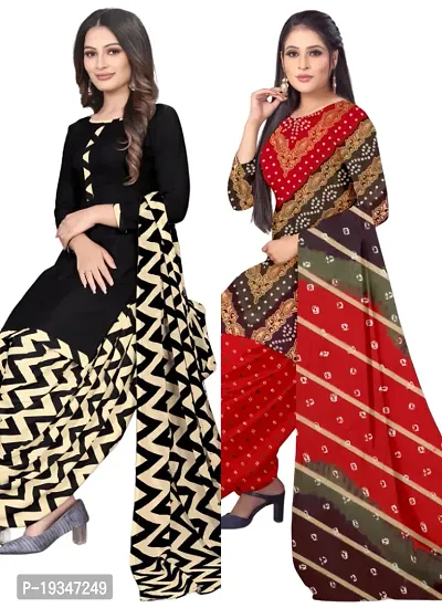 Black  Multicolor Crepe Printed Dress Material with Dupatta For Women (Combo pack of 2)