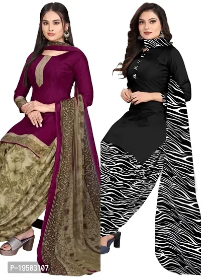 Wine  Black Crepe Printed Dress Material with Dupatta For Women (Combo pack of 2)