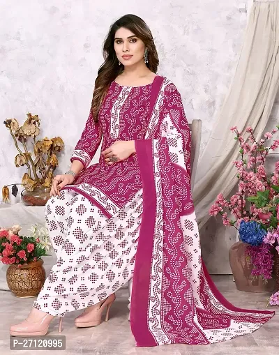 Elegant Pink Cotton Floral Print Dress Material with Dupatta For Women-thumb0