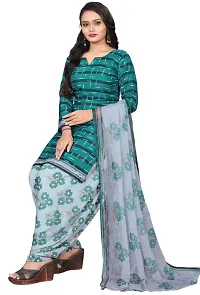 Elegant Teal Crepe Printed Dress Material with Dupatta For Women-thumb1