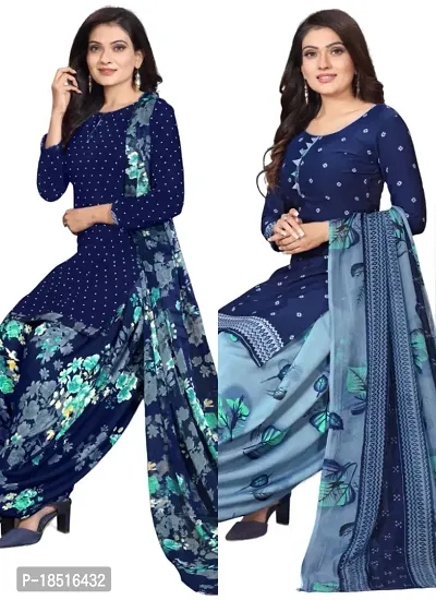 Navy Blue  Blue Crepe Printed Dress Material with Dupatta For Women (Combo pack of 2)