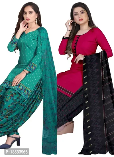 Teal  Pink Crepe Printed Dress Material with Dupatta For Women (Combo pack of 2)