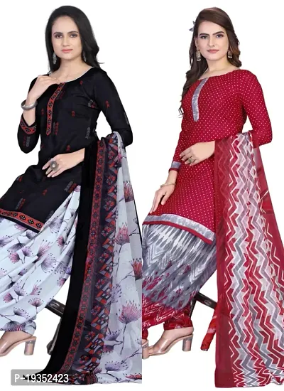 Navy Blue  Maroon Crepe Printed Dress Material with Dupatta For Women (Combo pack of 2)