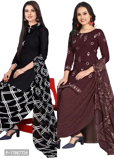 Black  Wine Crepe Printed Dress Material with Dupatta For Women (Combo pack of 2)