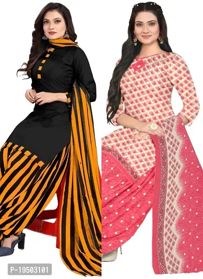 Black  Pink Crepe Printed Dress Material with Dupatta For Women (Combo pack of 2)