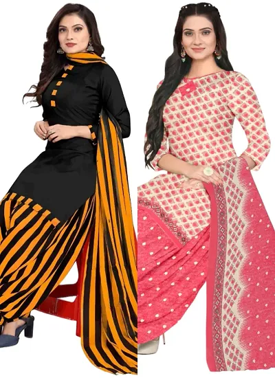 Stylish Crepe Printed Unstitched Suits - Pack Of 2