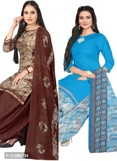 Elegant Multicoloured Cotton Printed Dress Material with Dupatta For Women (Combo Pack of 2)-thumb0