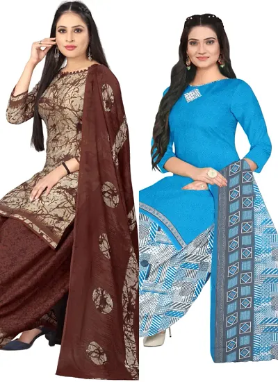 Stylish Cotton Blend Printed Unstitched Suits - Pack of 2